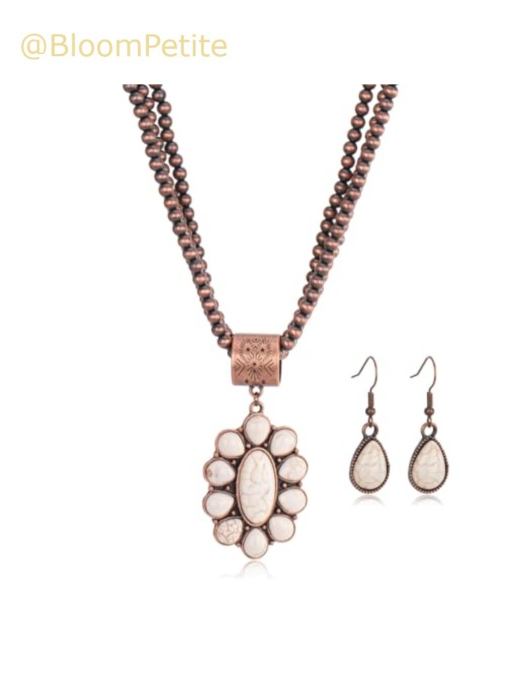 Western Concho Necklace & Dangle Earring Jewelry Set Turquoise Alloy Curb Chain